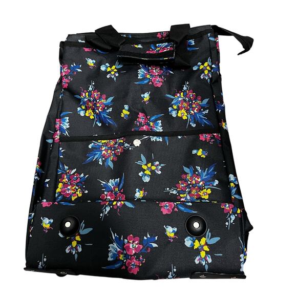 Black floral wheeling everyday travel bag large NWT - Picture 1 of 7